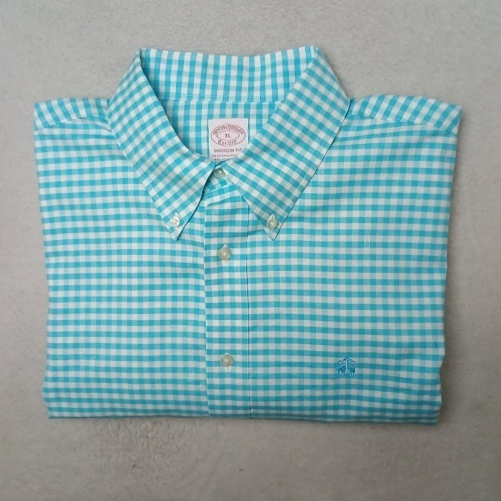 Brooks Brothers Shirt Mens XL Blue Gingham Plaid Button Down Madison Non-Iron